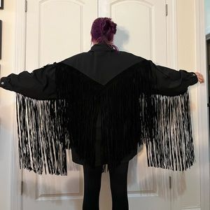 Women’s Nasty Gal oversized black denim FRINGE! jacket. Size US 8